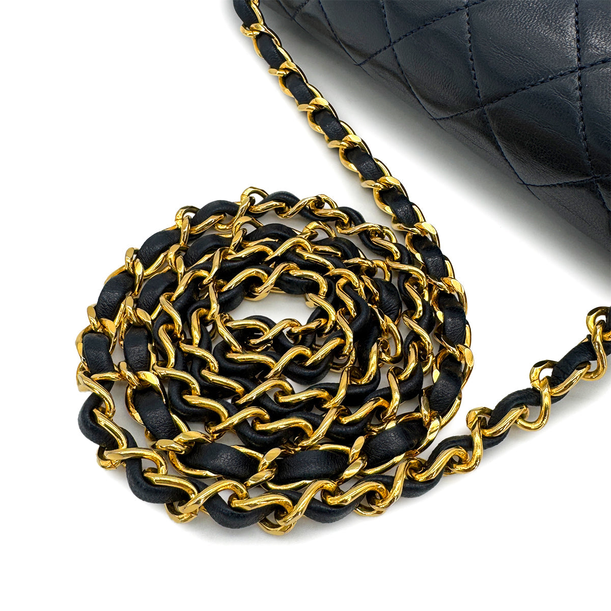 VINTAGE CHANEL FULL FLAP CHAIN SHUOLDER BAG NAVY LAMB SKIN GOLD HARDWARE 90319590