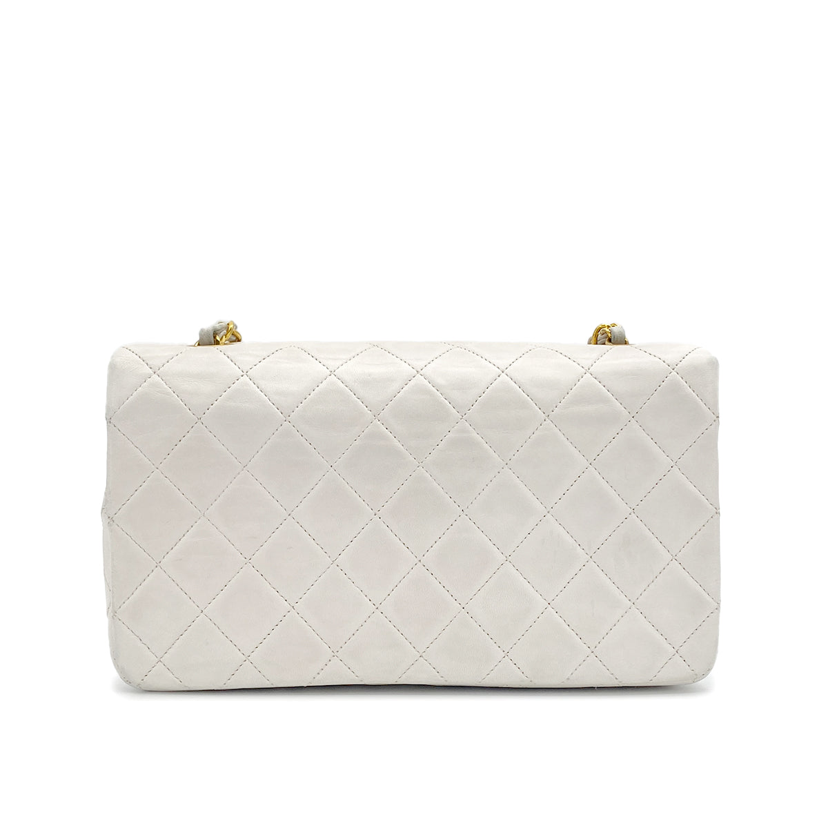 VINTAGE CHANEL FULL FLAP CHAIN SHUOLDER BAG WHITE LAMB SKIN GOLD HARDWARE 90321767