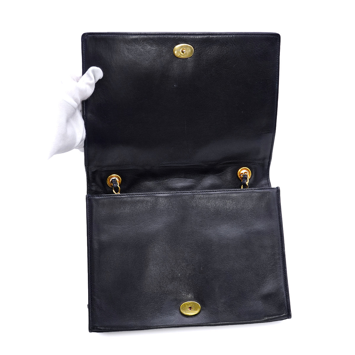 VINTAGE CHANEL MATERASSE FULL FLAP COCOMARK CHAIN SHUOLDER BAG NAVY LAMB SKIN GOLD HARDWARE 90346153