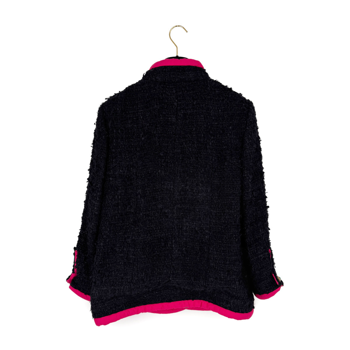VINTAGE CHANEL GRIPOA COCO BUTTON PIPING TWEED JACKET PINK NAVY SILK 42 P43 RTW 90317787