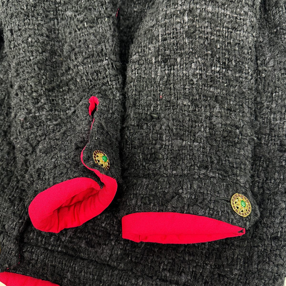 VINTAGE CHANEL GRIPOA COCO BUTTON PIPING TWEED JACKET PINK NAVY SILK 42 P43 RTW 90317787