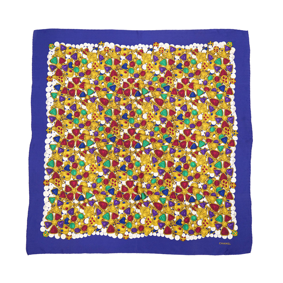 VINTAGE CHANEL GRIPOIX PATTERN SCARF PURPLE MULTICOLOR SILK 90321065