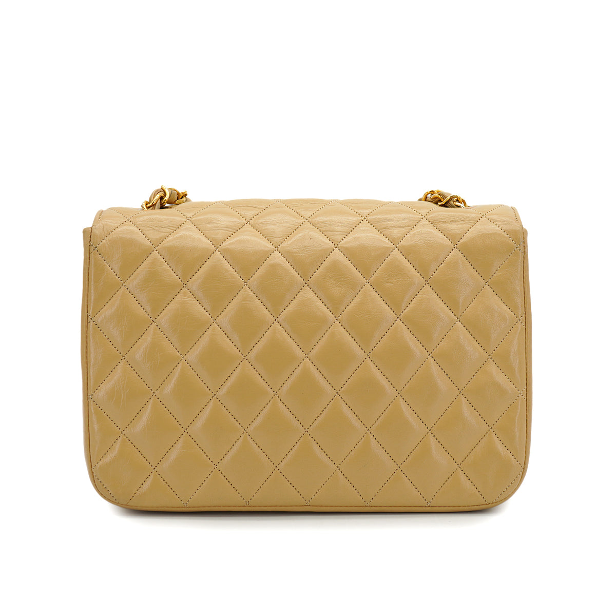 VINTAGE CHANEL HALF MOON CHAIN SHOULDER BAG BEIGE LAMB SKIN GOLD HARDWARE 90317895