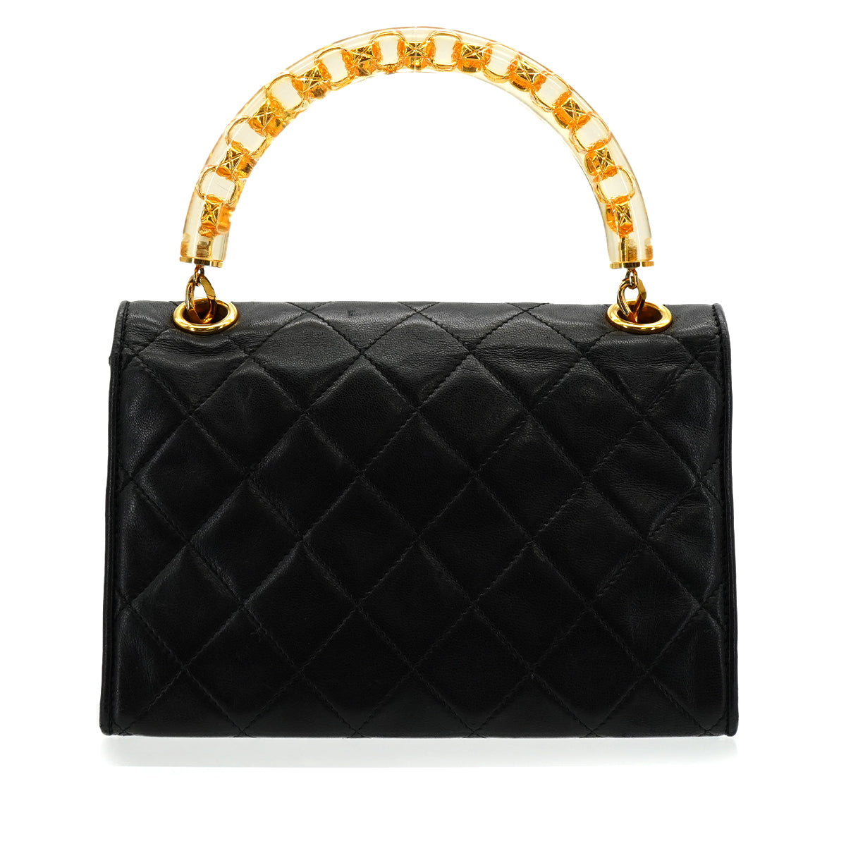 VINTAGE CHANEL MATELASSE HAND BAG BLACK LAMB SKIN GOLD HARDWARE 90340138
