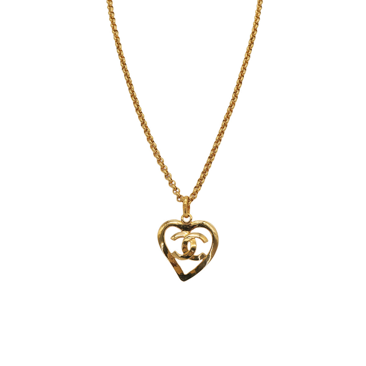 VINTAGE CHANEL NECKLACE  HEART  COCOMARK GOLD ACCESSORY 95P 90323138