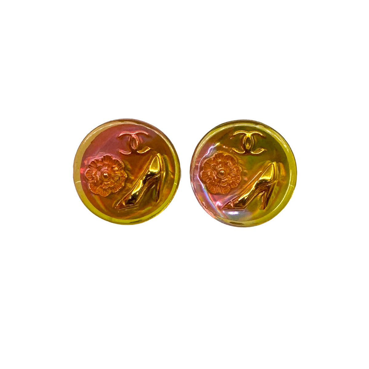 VINTAGE CHANEL ICON EARRINGS COCOMARK CLEAR GOLD ACCESSORY 97P 90323100
