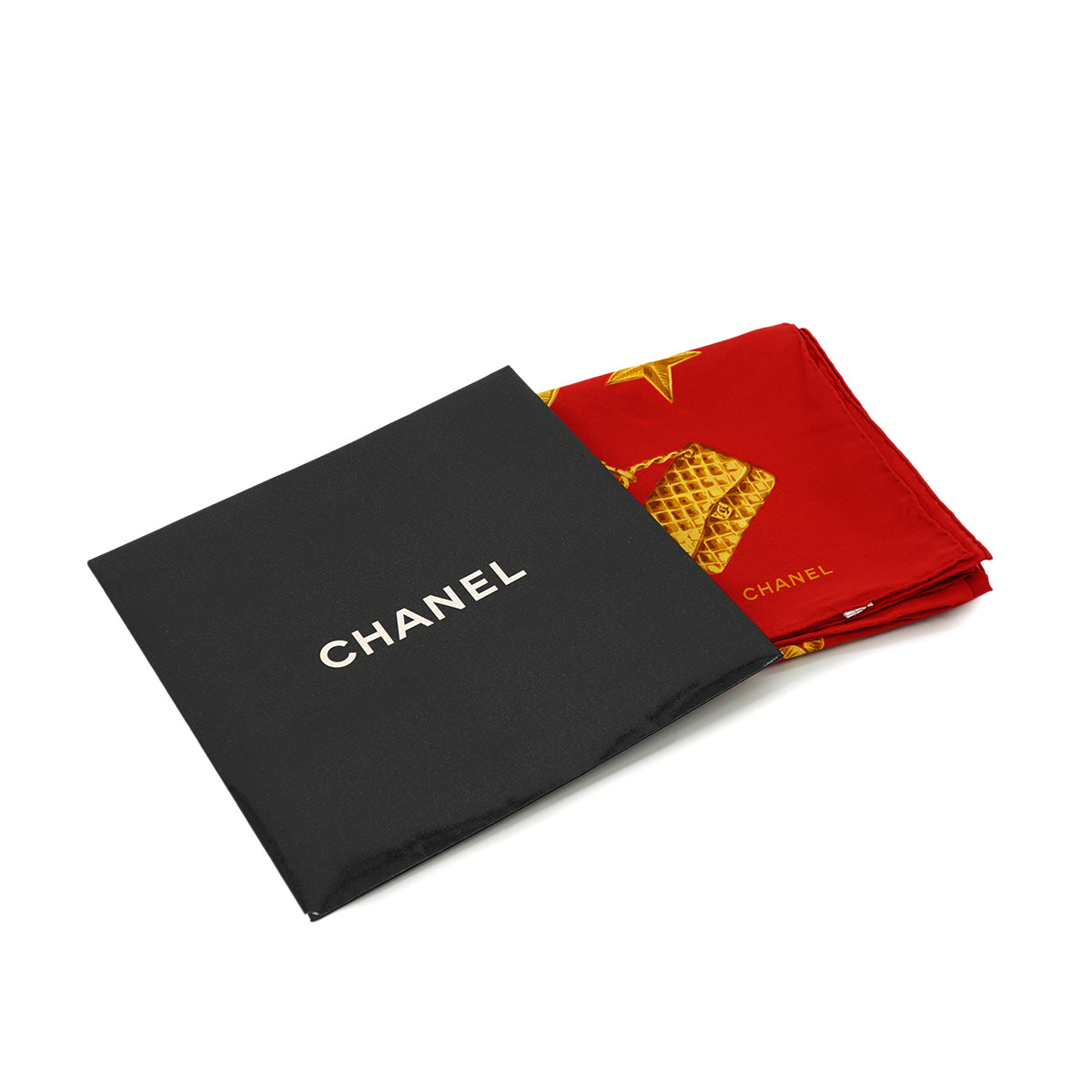 VINTAGE CHANEL ICON PATTERN SCARF RED SILK 90328029