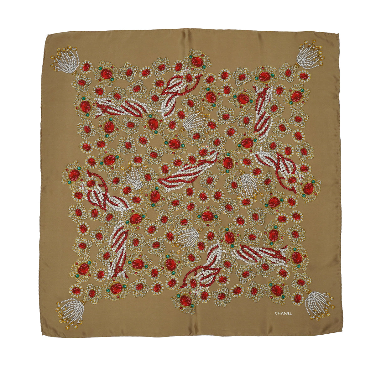 VINTAGE CHANEL JEWELRY PATTERN SCARF BEIGE SILK 90330711