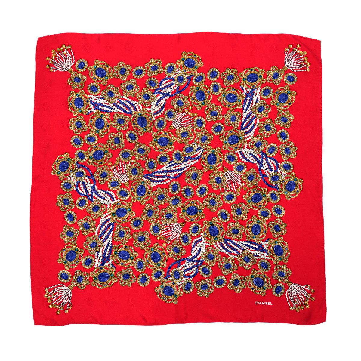 VINTAGE CHANEL JEWELRY PATTERN SCARF RED SILK 90324782