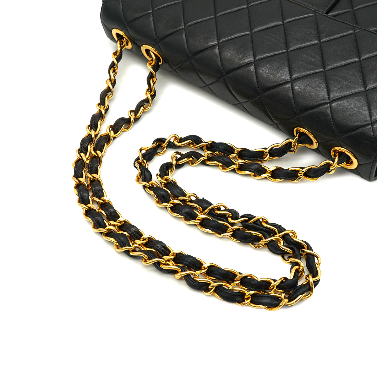 VINTAGE CHANEL JUMBO MATELASSE 30 CHAIN SHOULDER BAG BLACK LAMB SKIN GOLD HARDWARE 90335303