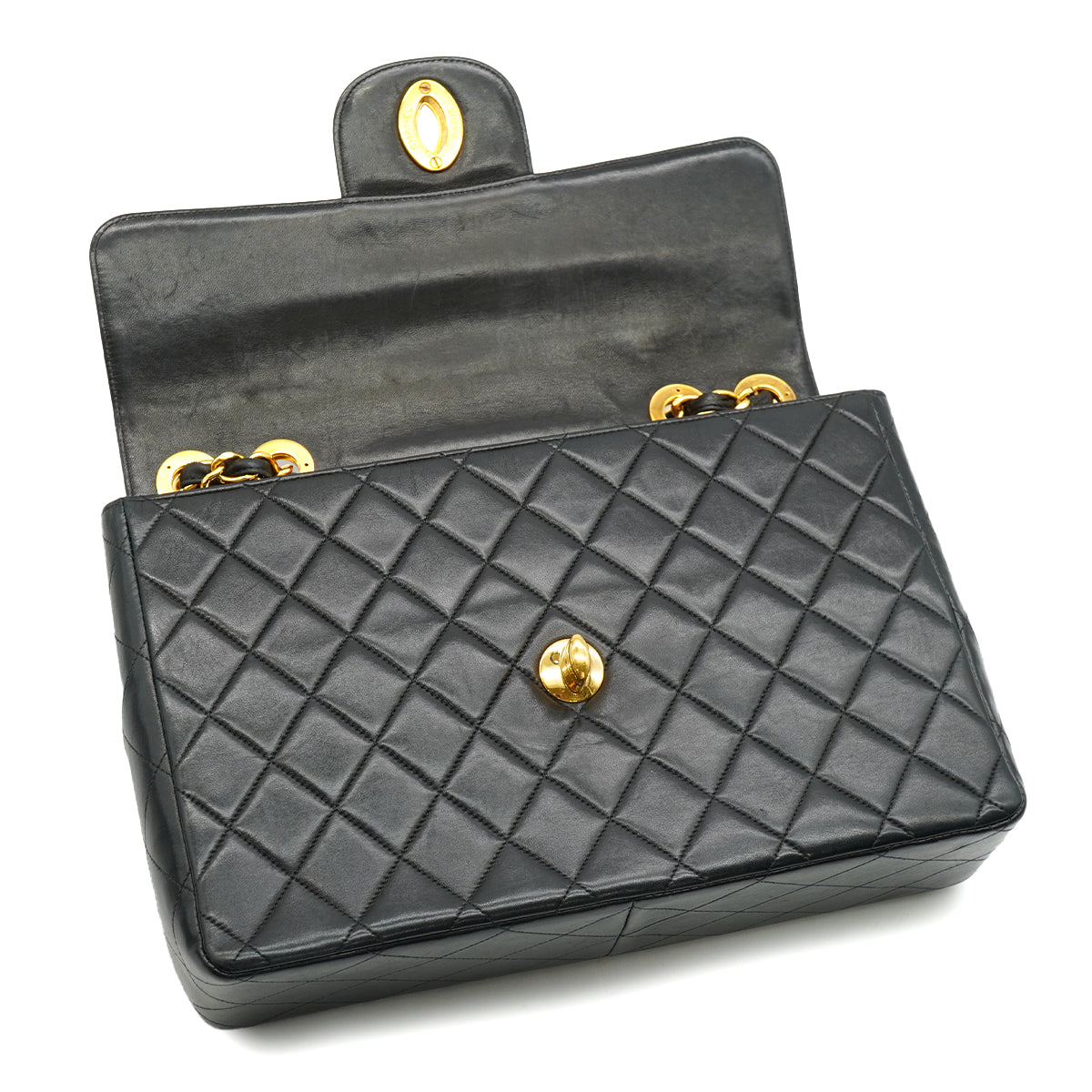 VINTAGE CHANEL JUMBO MATELASSE 30 CHAIN SHOULDER BAG BLACK LAMB SKIN GOLD HARDWARE 90335303