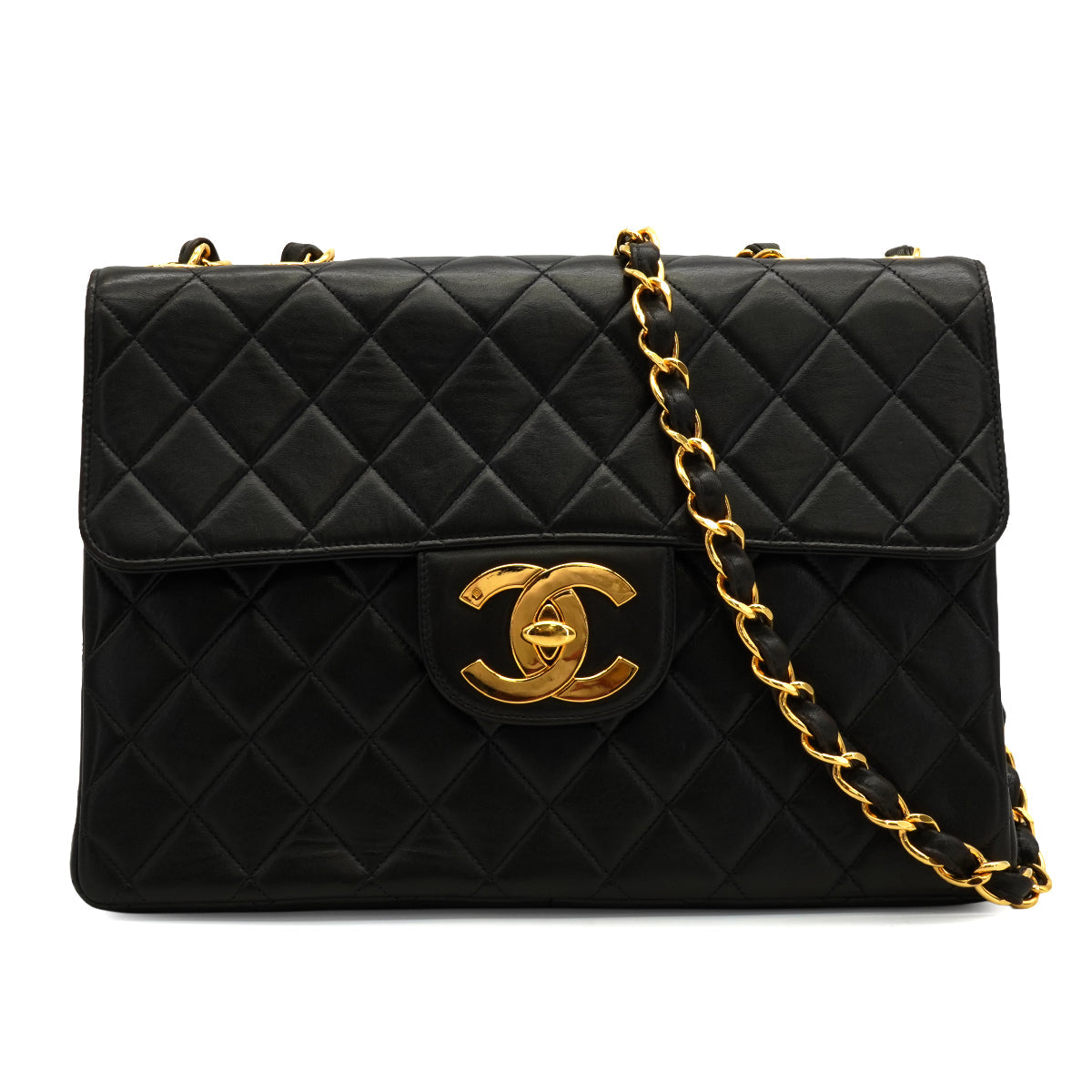 VINTAGE CHANEL JUMBO MATELASSE 30 CHAIN SHOULDER BAG BLACK LAMB SKIN GOLD HARDWARE 90340463