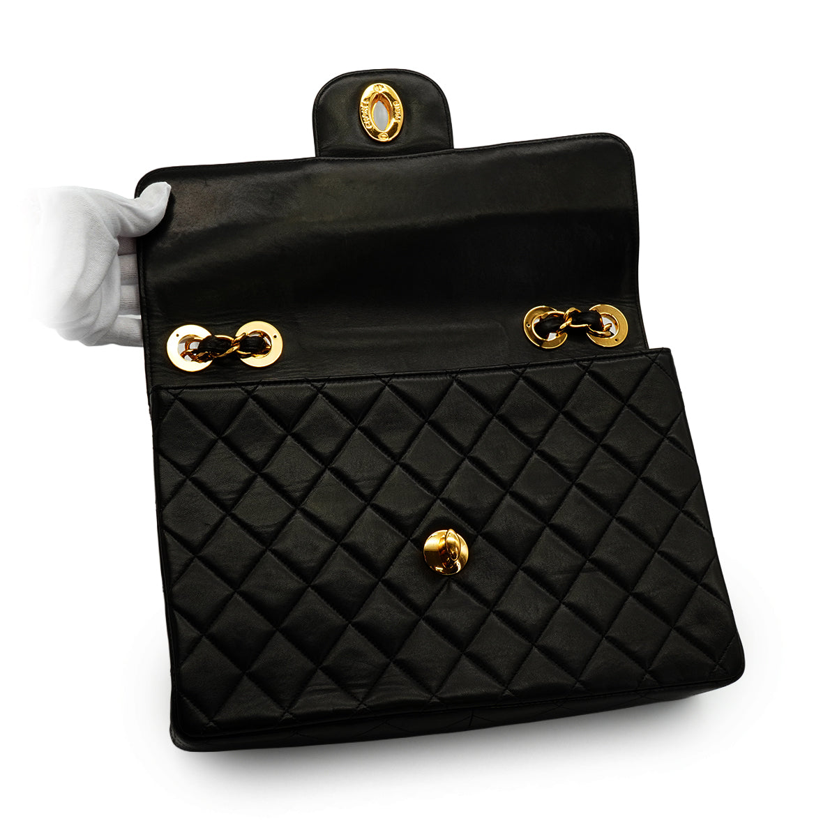 VINTAGE CHANEL JUMBO MATELASSE 30 CHAIN SHOULDER BAG BLACK LAMB SKIN GOLD HARDWARE 90340463