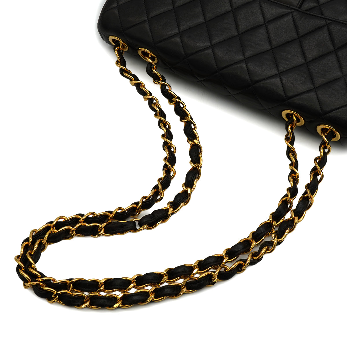 VINTAGE CHANEL JUMBO MATELASSE 30 CHAIN SHOULDER BAG BLACK LAMB SKIN GOLD HARDWARE 90340463