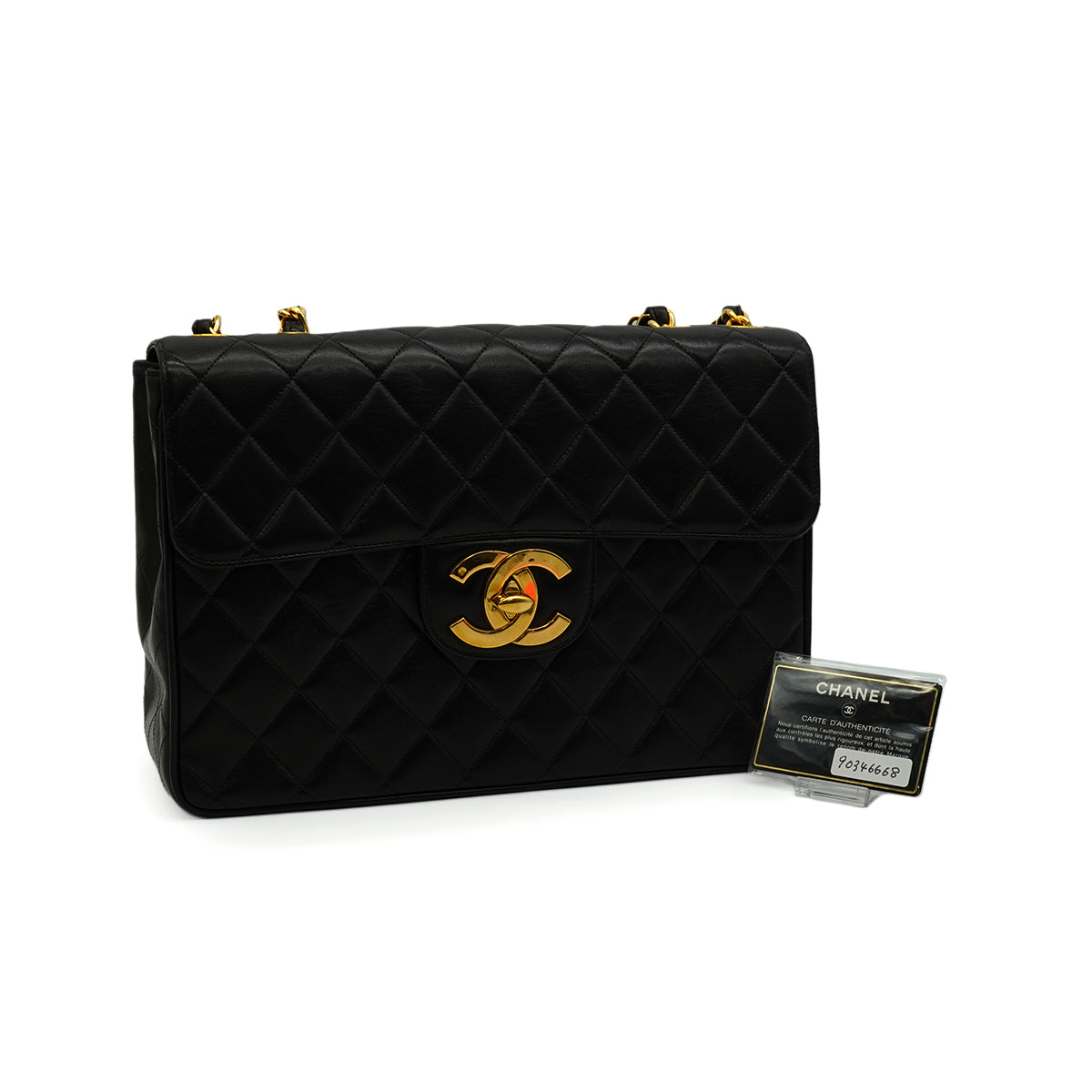 VINTAGE CHANEL JUMBO MATELASSE 30 CHAIN SHOULDER BAG BLACK LAMB SKIN GOLD HARDWARE 90346668