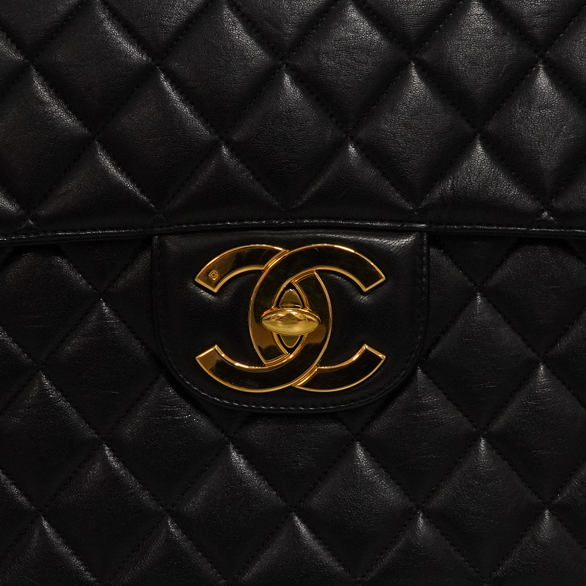 VINTAGE CHANEL JUMBO MATELASSE 30 CHAIN SHOULDER BAG BLACK LAMB SKIN GOLD HARDWARE 90346668