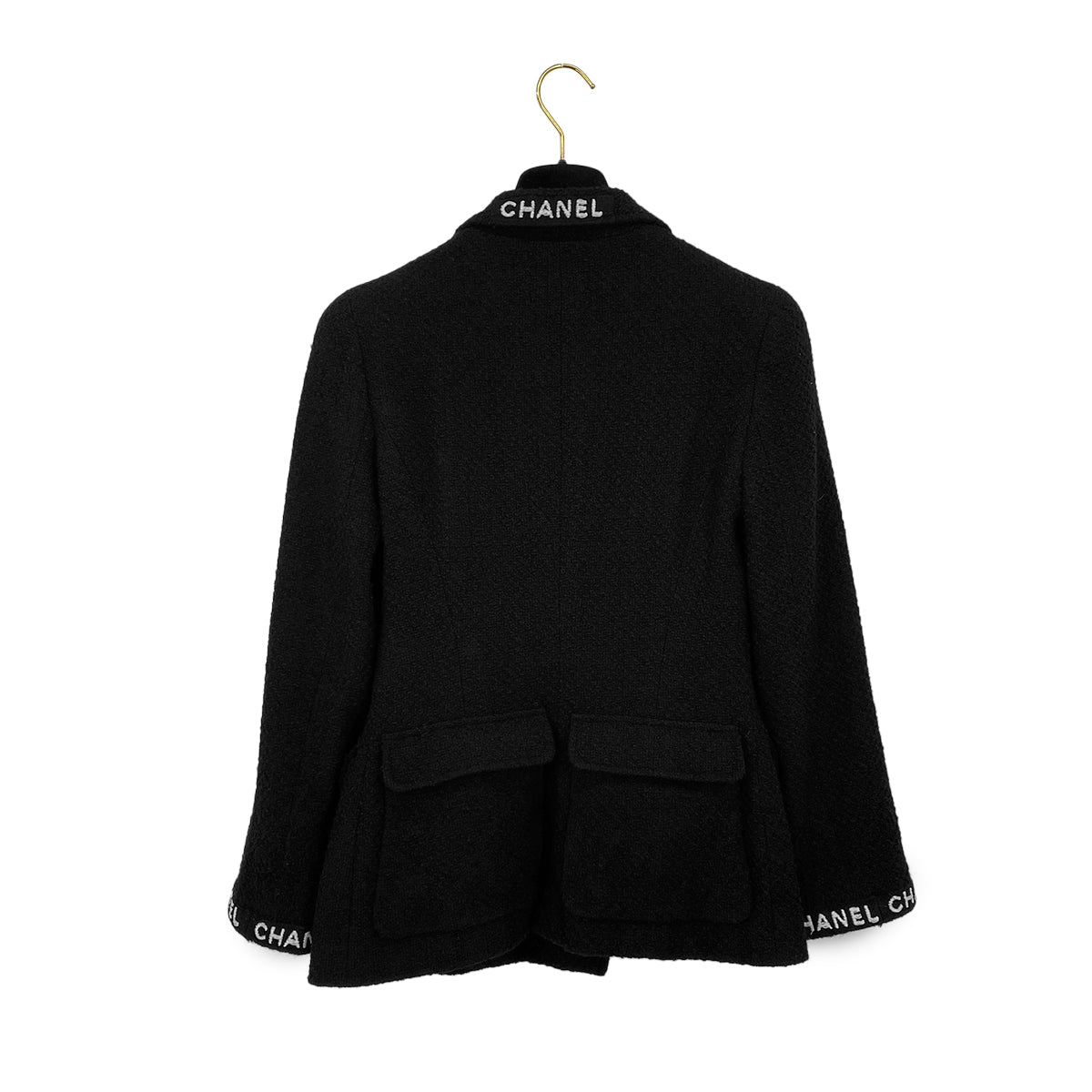 VINTAGE CHANEL LOGO COCO BUTTON JACKET BLACK WOOL 38 95A RTW 90319628