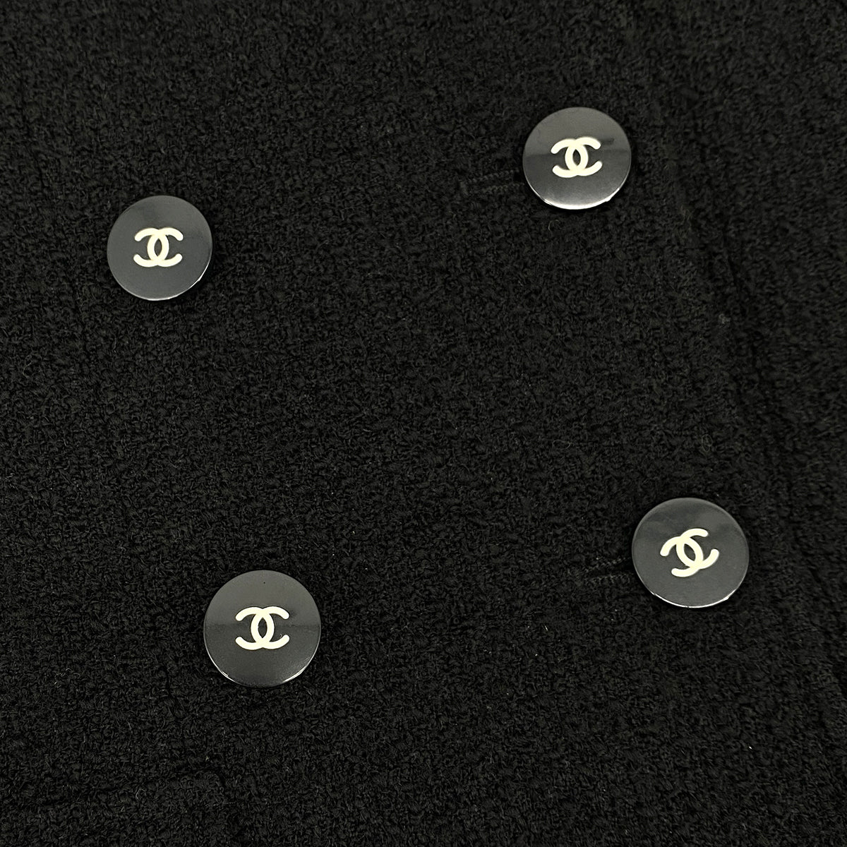 VINTAGE CHANEL LOGO COCO BUTTON JACKET BLACK WOOL 38 95A RTW 90319628