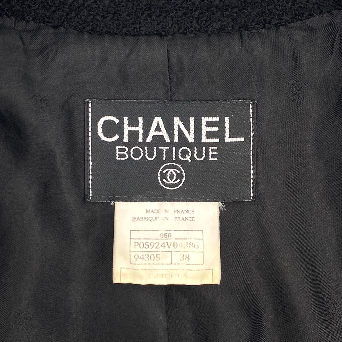 VINTAGE CHANEL LOGO COCO BUTTON JACKET BLACK WOOL 38 95A RTW 90319628