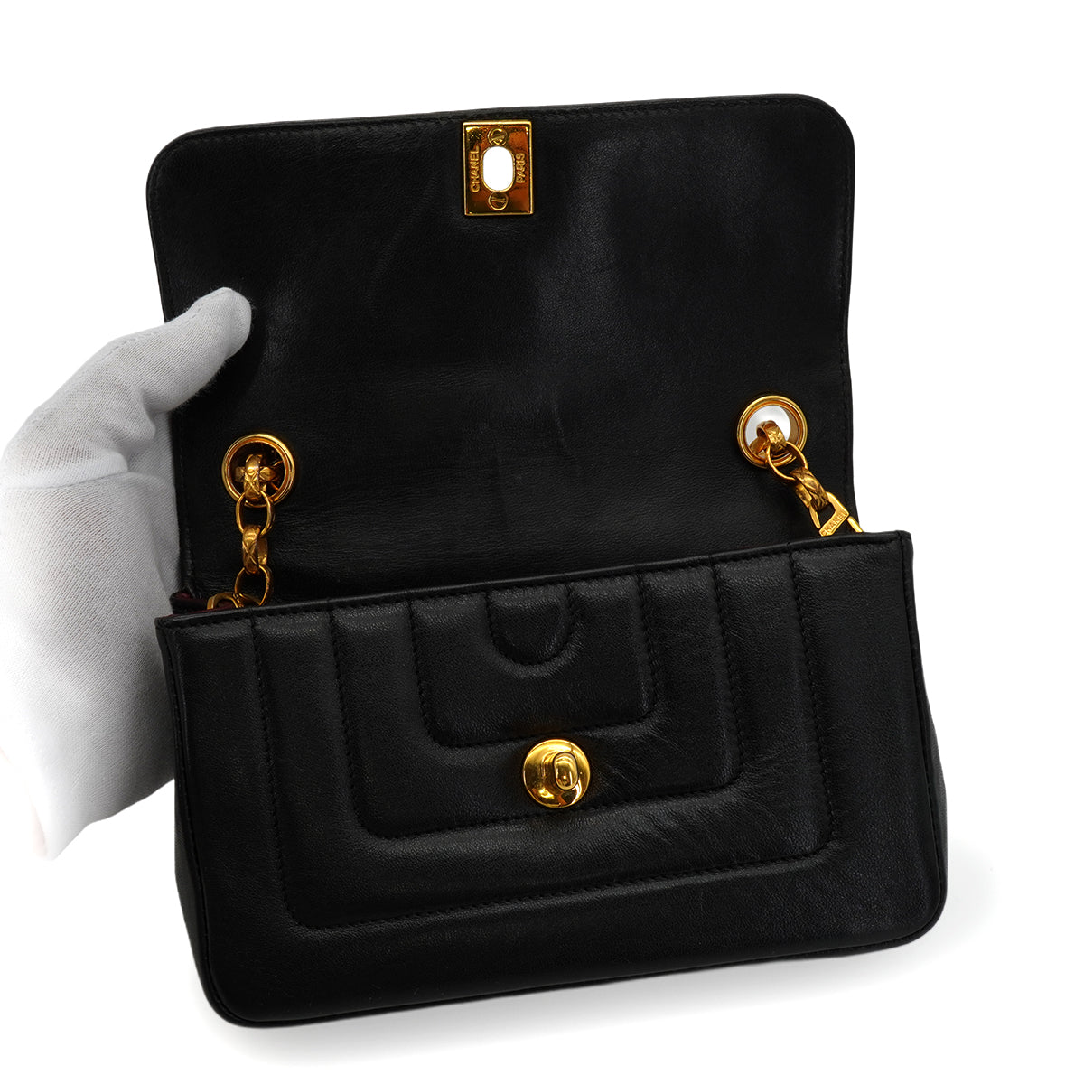 VINTAGE CHANEL MADEMOISELLE BIJOU CHAIN SHOULDER BAG BLACK LAMB SKIN GOLD HARDWARE 90346150