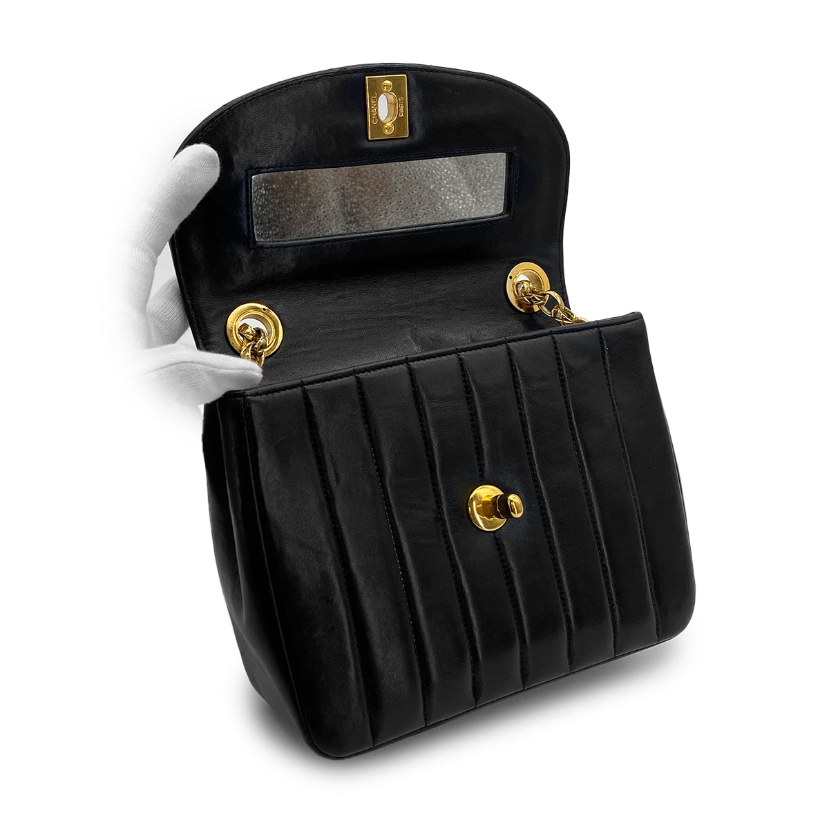 VINTAGE CHANEL MADEMOISELLE BIJOU CHAIN SHOULDER BAG BLACK LAMB SKIN GOLD HARDWARE 90317860