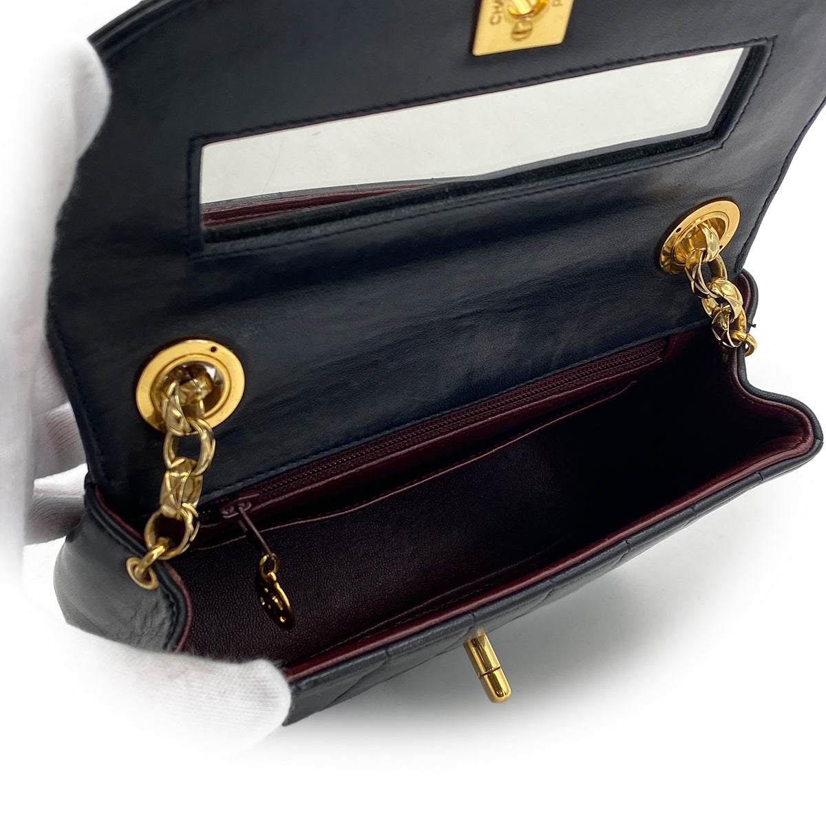 VINTAGE CHANEL MADEMOISELLE BIJOU CHAIN SHOULDER BAG BLACK LAMB SKIN GOLD HARDWARE 90317860