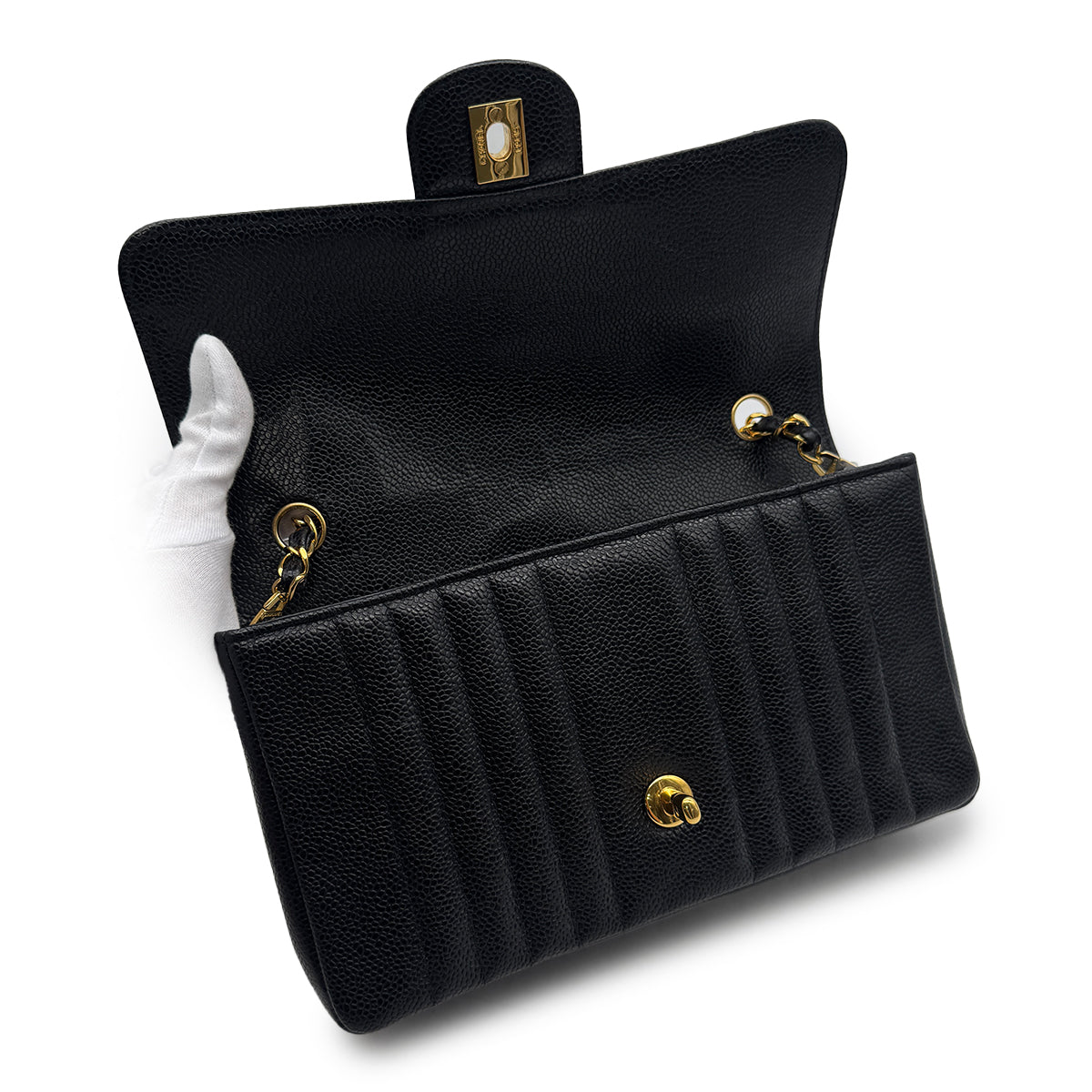 VINTAGE CHANEL MADEMOISELLE CHAIN SHOULDER BAG BLACK CAVIAR SKIN GOLD HAEDWARE 90315868