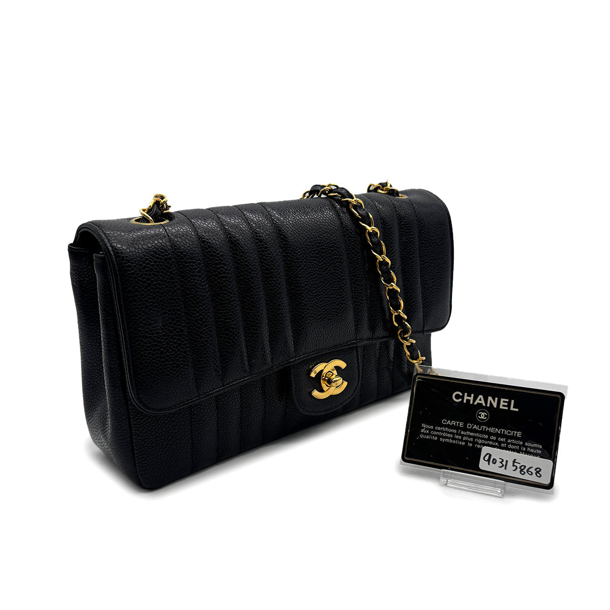 VINTAGE CHANEL MADEMOISELLE CHAIN SHOULDER BAG BLACK CAVIAR SKIN GOLD HAEDWARE 90315868