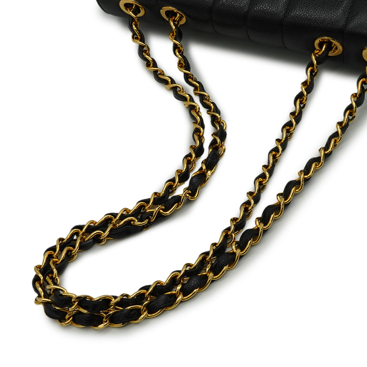 VINTAGE CHANEL MADEMOISELLE CHAIN SHOULDER BAG BLACK CAVIAR SKIN GOLD HARDWARE 90343855