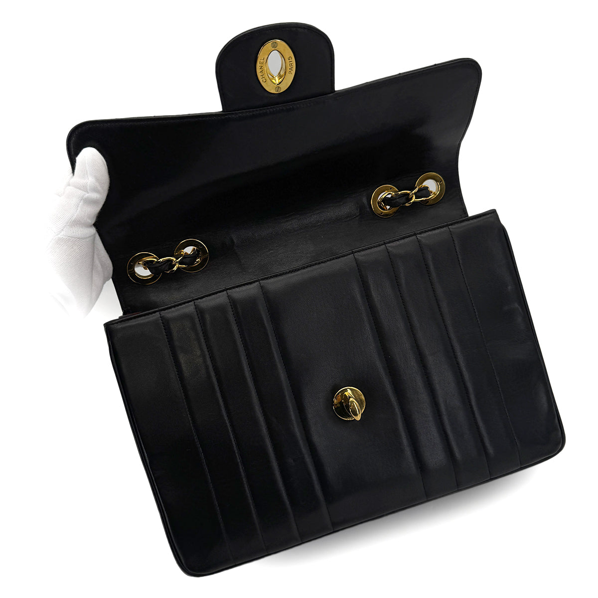 VINTAGE CHANEL MADEMOISELLE CHAIN SHOULDER BAG BLACK LAMB SKIN GOLD HARDWARE 90318632