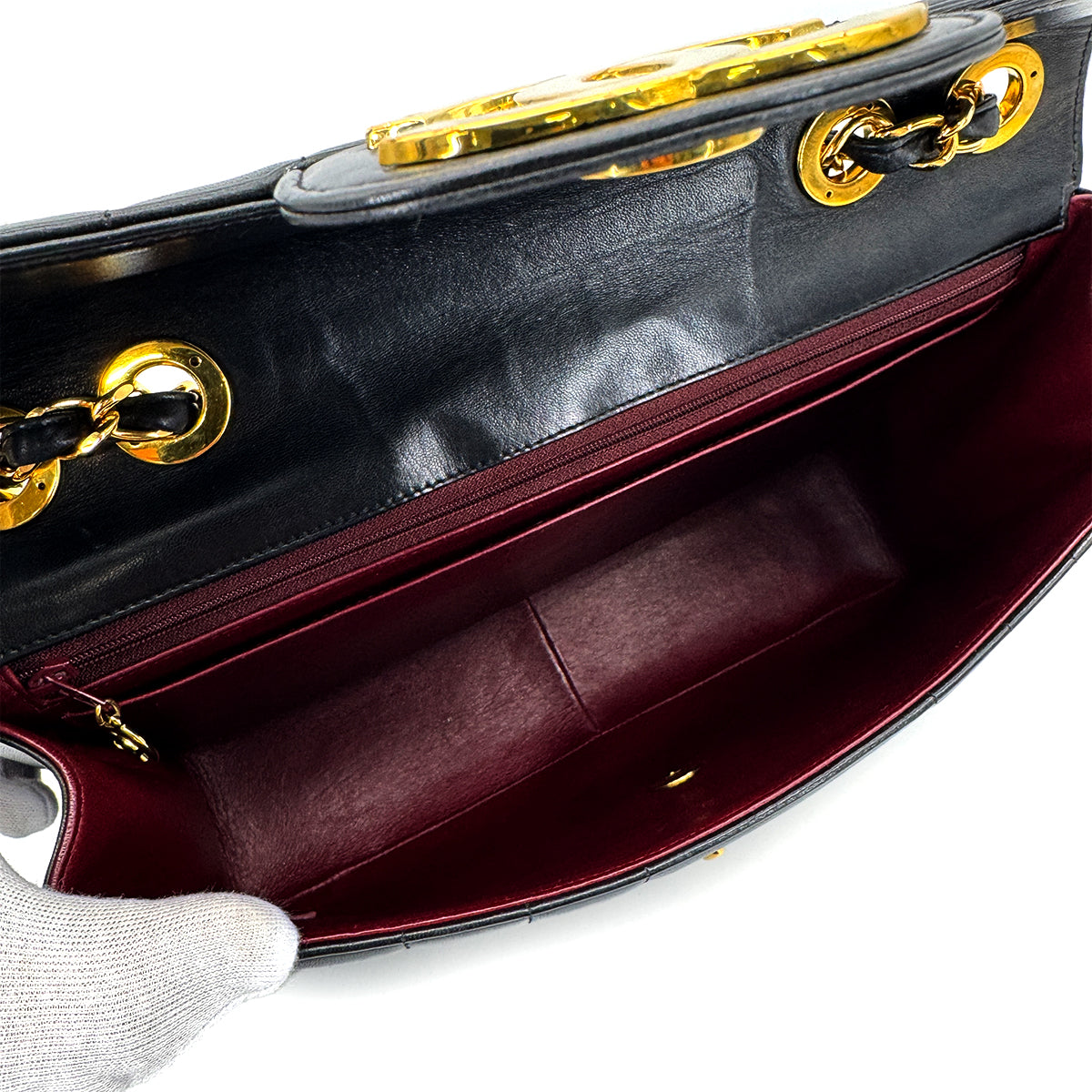 VINTAGE CHANEL MADEMOISELLE CHAIN SHOULDER BAG BLACK LAMB SKIN GOLD HARDWARE 90318632