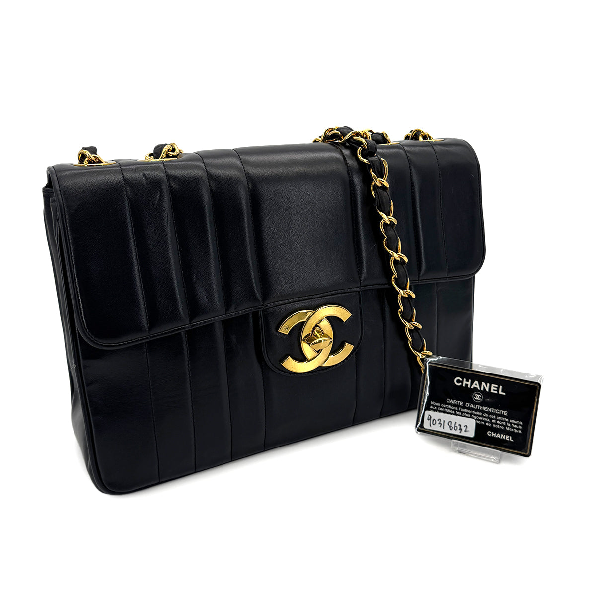 VINTAGE CHANEL MADEMOISELLE CHAIN SHOULDER BAG BLACK LAMB SKIN GOLD HARDWARE 90318632