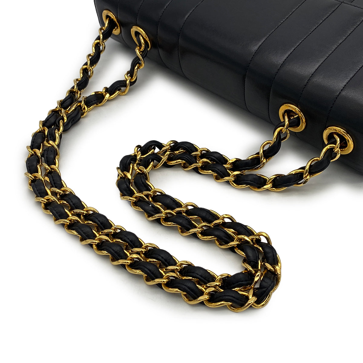 VINTAGE CHANEL MADEMOISELLE CHAIN SHOULDER BAG BLACK LAMB SKIN GOLD HARDWARE 90317867