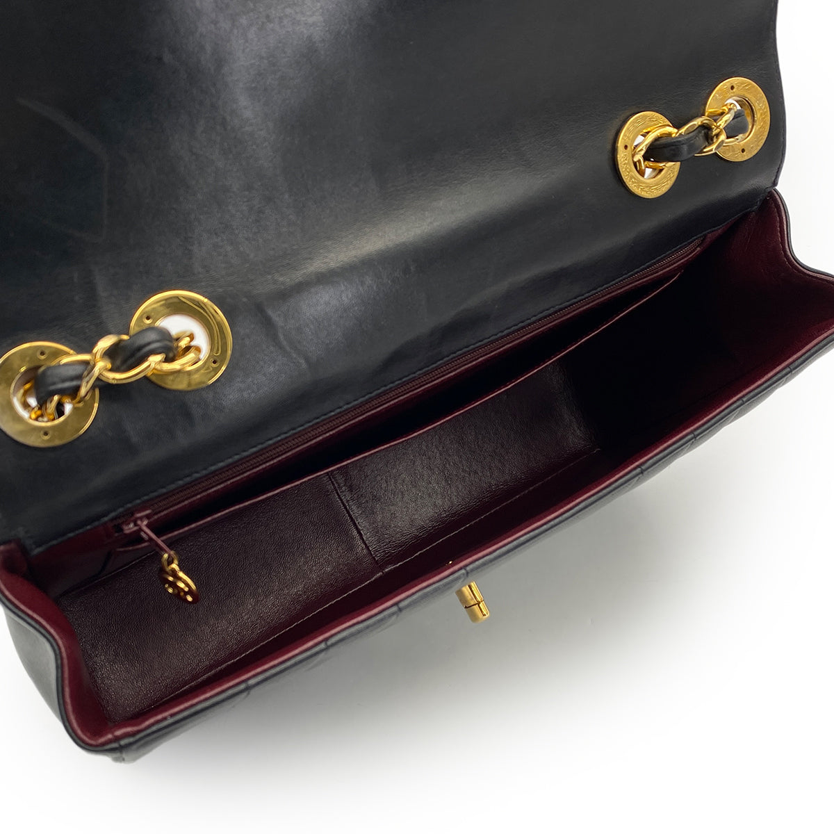 VINTAGE CHANEL MADEMOISELLE CHAIN SHOULDER BAG BLACK LAMB SKIN GOLD HARDWARE 90317867