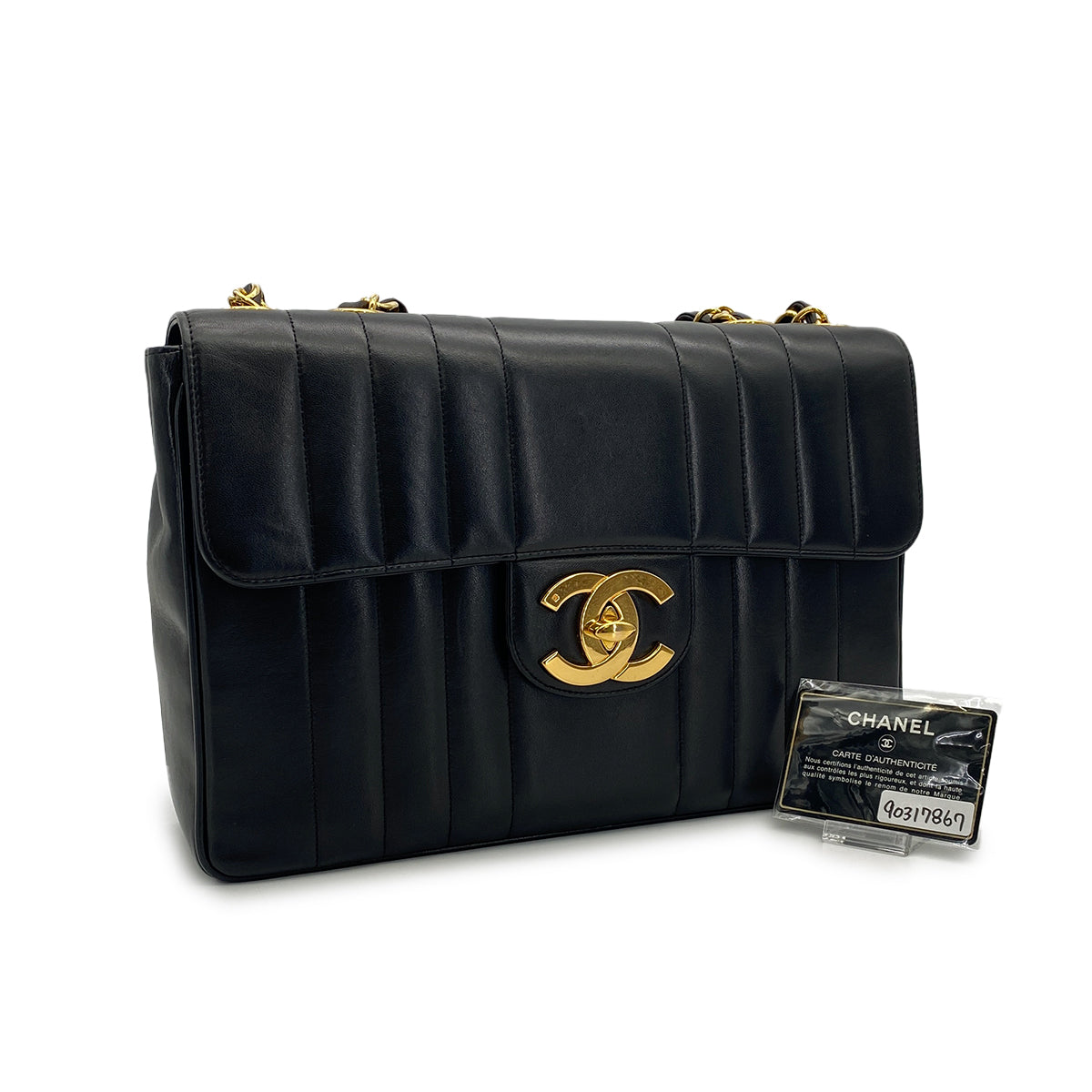 VINTAGE CHANEL MADEMOISELLE CHAIN SHOULDER BAG BLACK LAMB SKIN GOLD HARDWARE 90317867