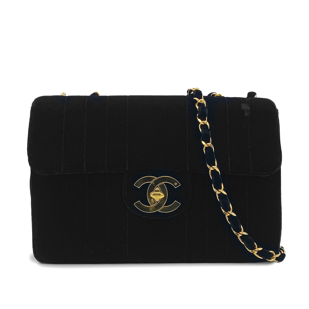 VINTAGE CHANEL MADEMOISELLE CHAIN SHOULDER BAG BLACK VELOR GOLD HARDWARE 90325613