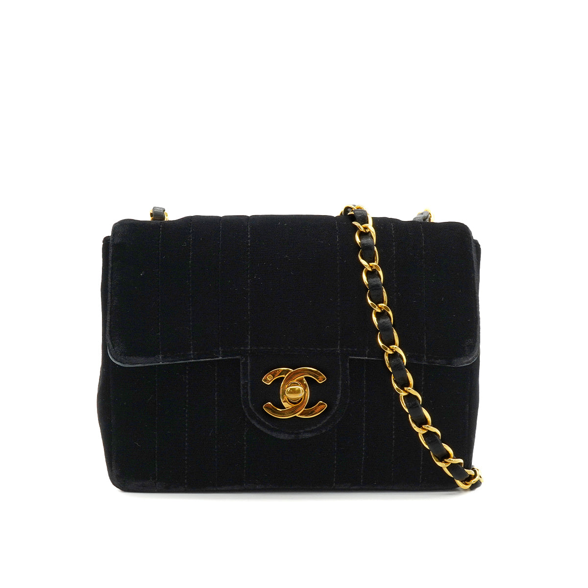 VINTAGE CHANEL MADEMOISELLE CHAIN SHOULDER BAG BLACK VELOR GOLD HARDWARE 90334162