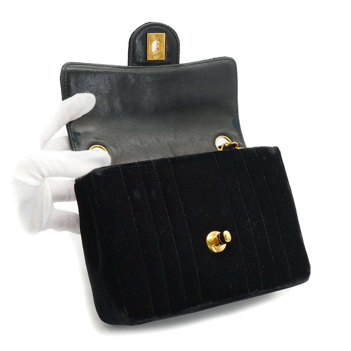 VINTAGE CHANEL MADEMOISELLE CHAIN SHOULDER BAG BLACK VELOR GOLD HARDWARE 90334162