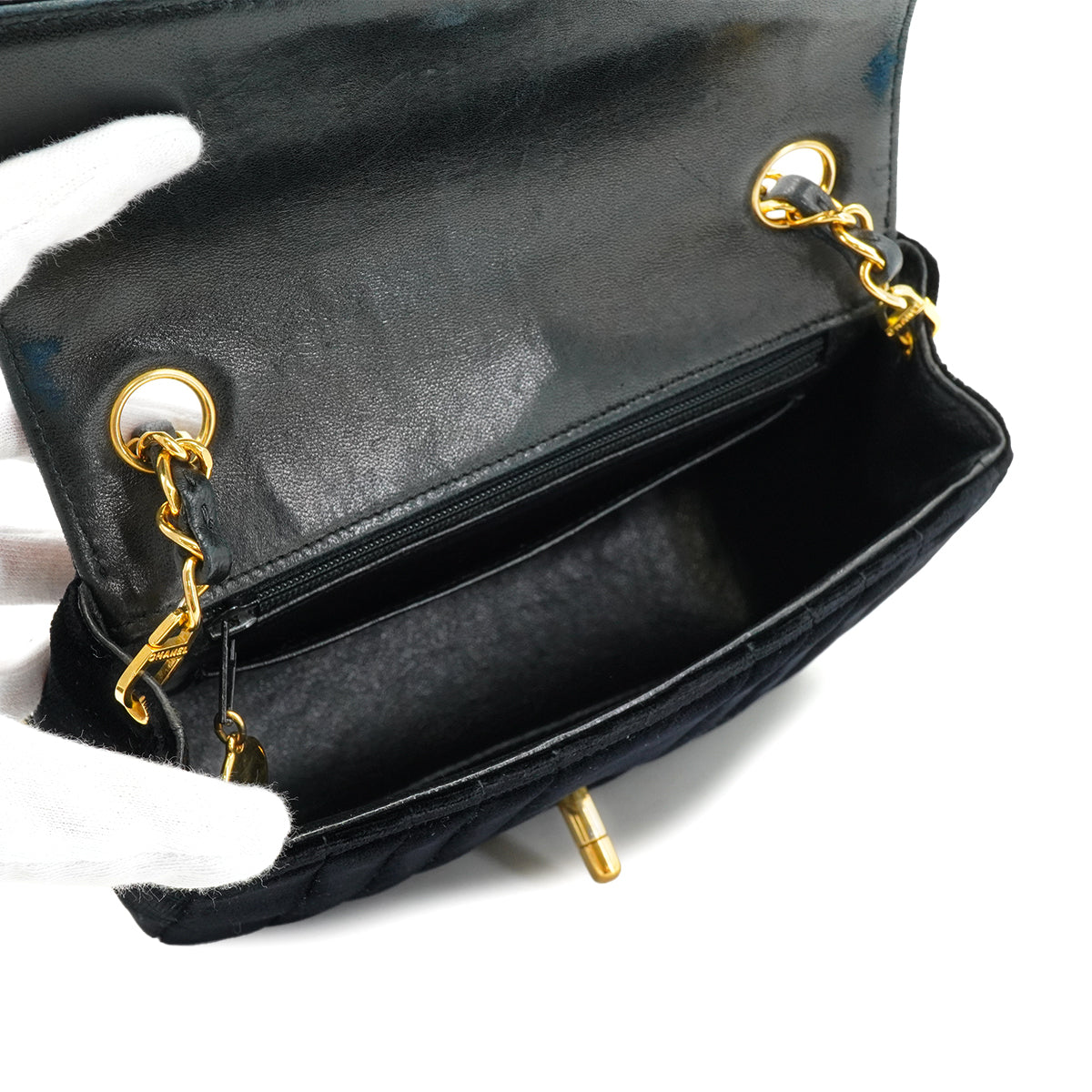 VINTAGE CHANEL MADEMOISELLE CHAIN SHOULDER BAG BLACK VELOR GOLD HARDWARE 90334162