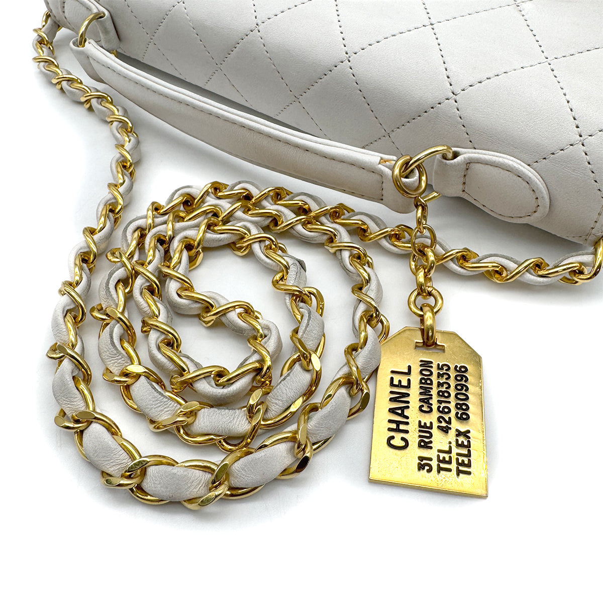 VINTAGE CHANEL MATELASSE 2WAY CHAIN SHOULDER BAG WHITE LAMB SKIN GOLD HARDWARE 90317284