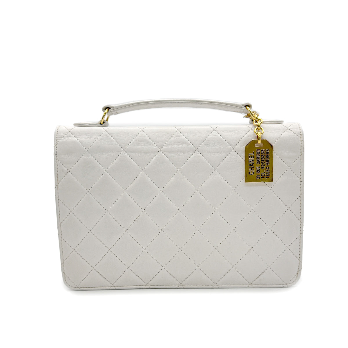 VINTAGE CHANEL MATELASSE 2WAY CHAIN SHOULDER BAG WHITE LAMB SKIN GOLD HARDWARE 90317284
