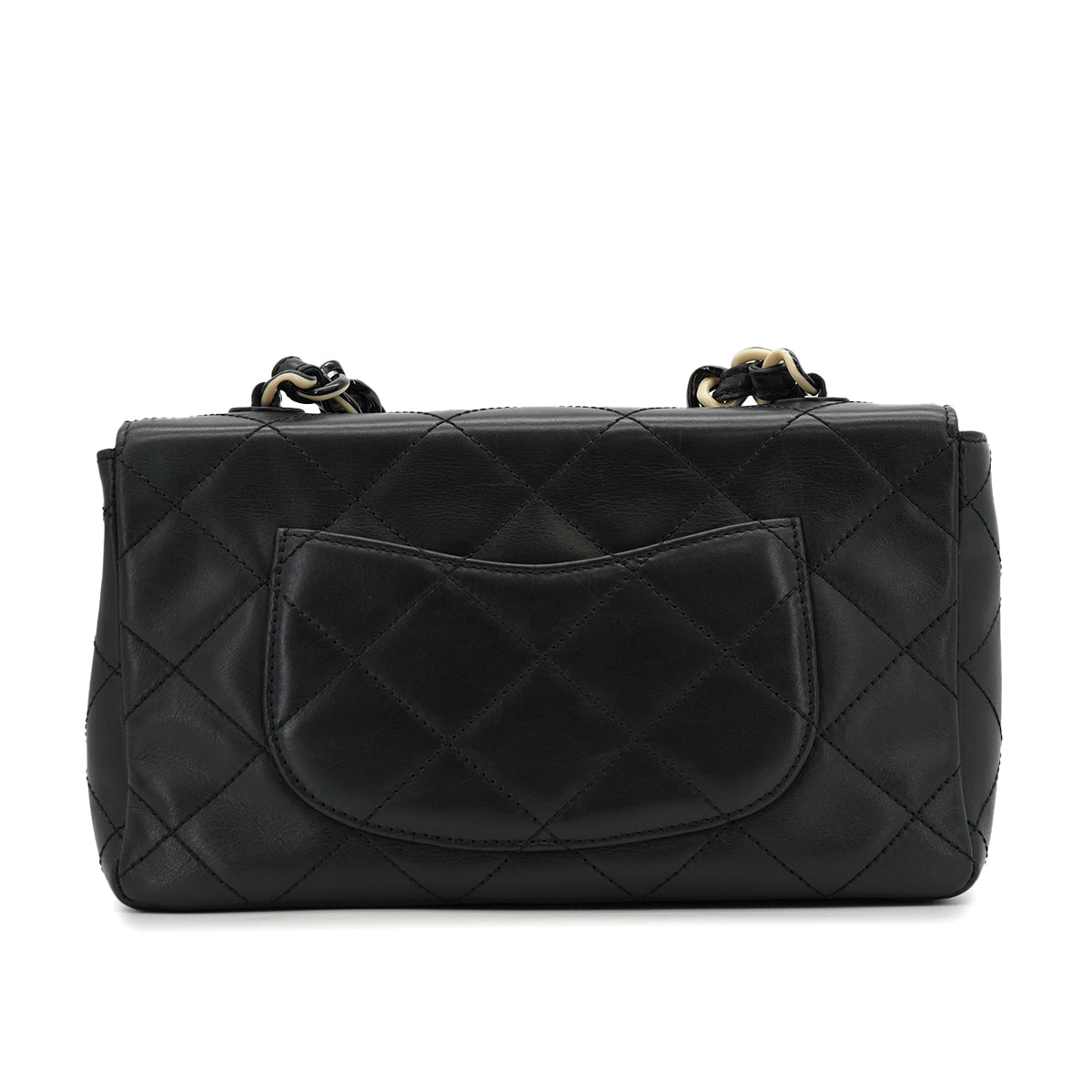 VINTAGE CHANEL MATELASSE BICOLOR CHAIN SHOULDER BAG BLACK LAMB SKIN 90326858