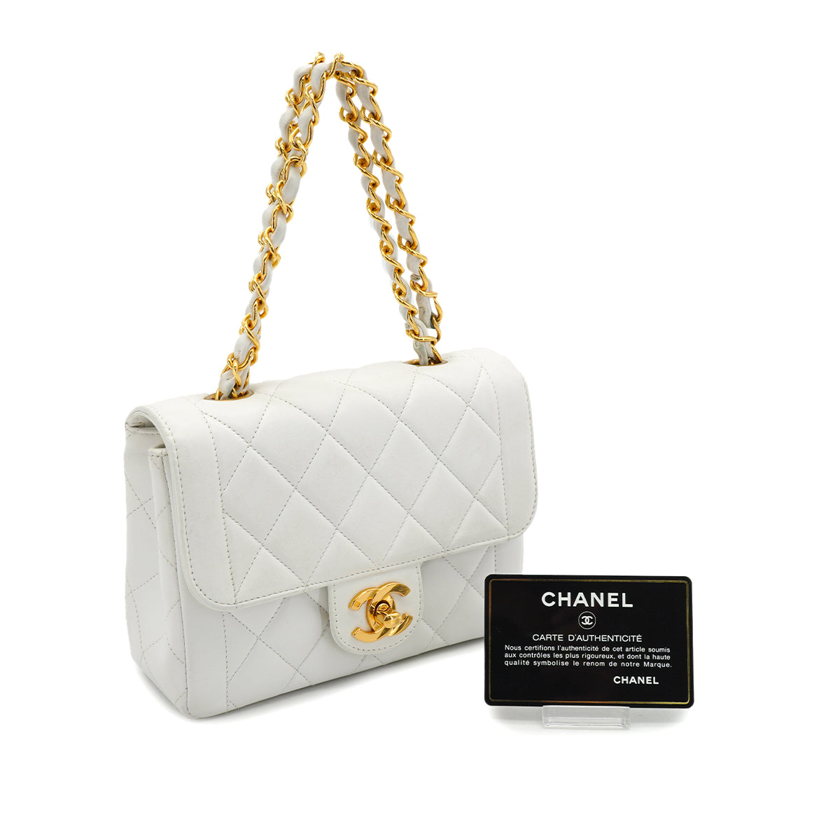 VINTAGE CHANEL MATELASSE BIG COCO CHAIN HAND BAG WHITE LAMB SKIN GOLD HARDWARE 90327091