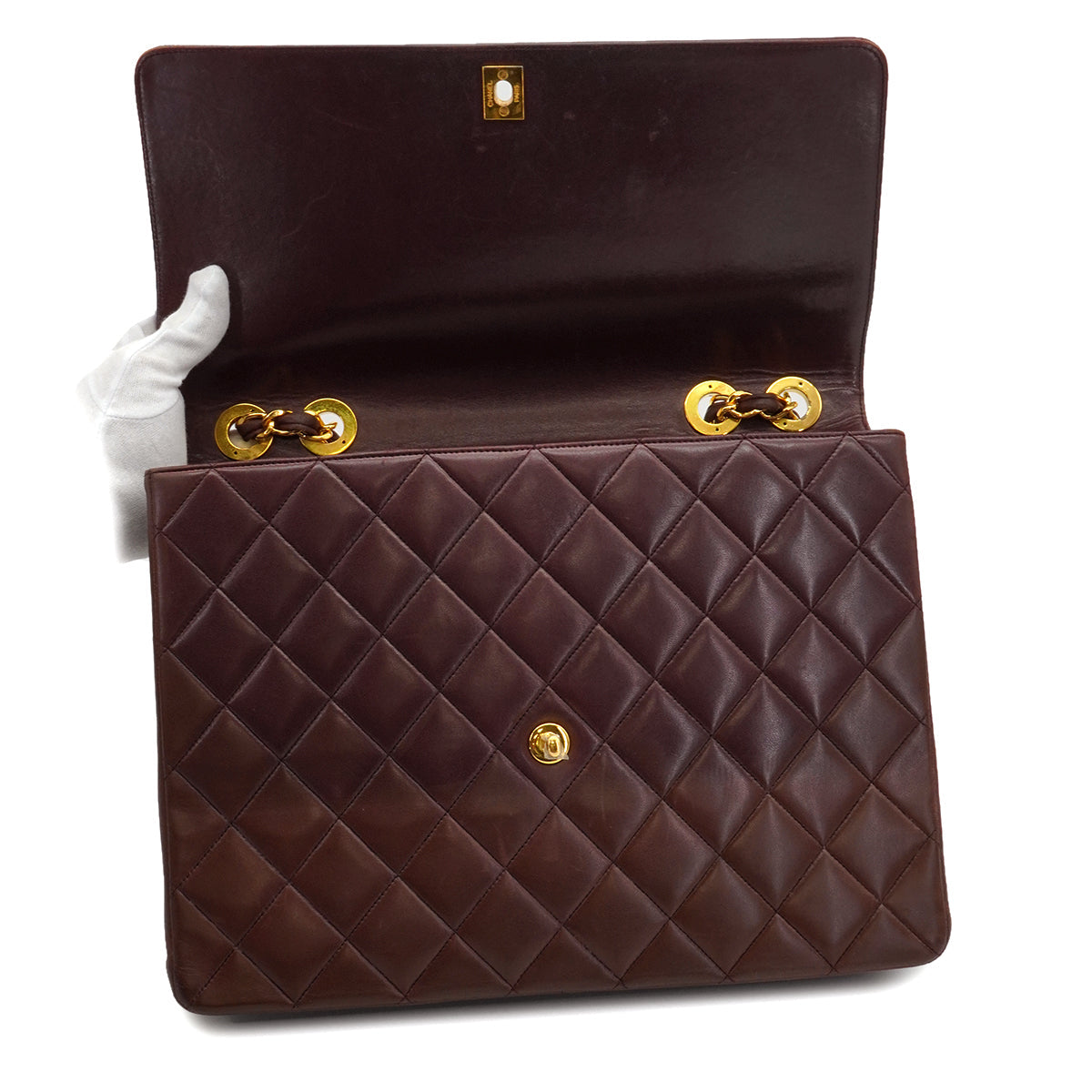 VINTAGE CHANEL MATELASSE BIG COCO CHAIN SHOULDER BAG BROWN LAMB SKIN GOLD HARDWARE 90327096