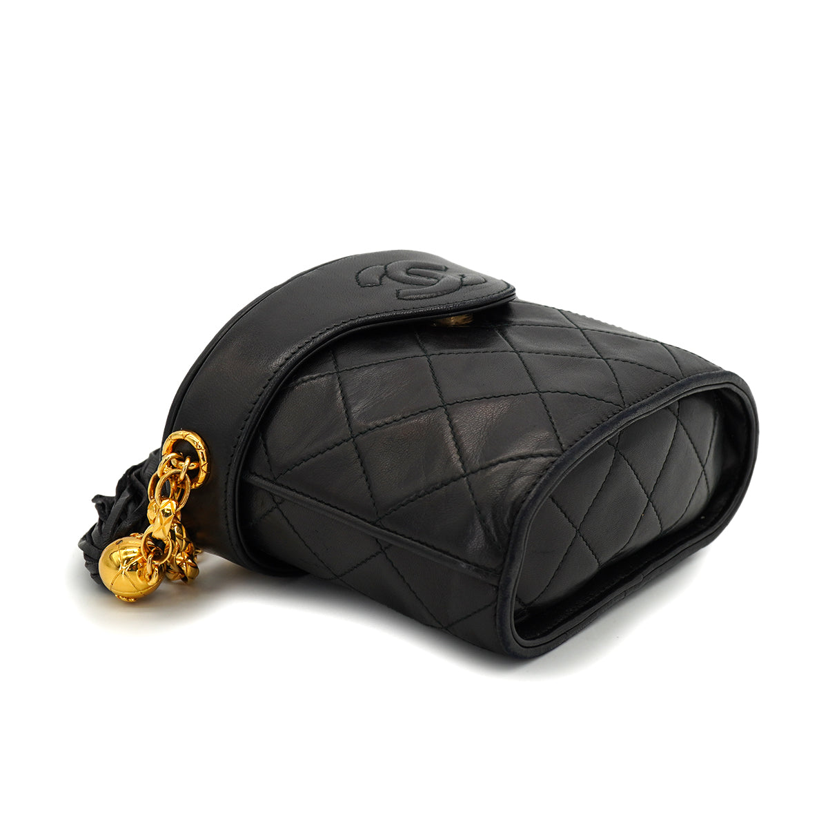 VINTAGE CHANEL MATELASSE BIJOU CHAIN SHOULDER BAG FRINGE BLACK LAMB SKIN GOLD HARDWARE 90327884