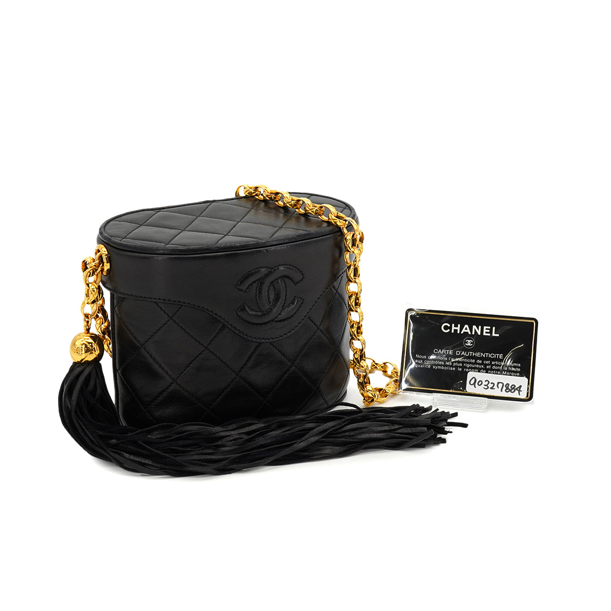 VINTAGE CHANEL MATELASSE BIJOU CHAIN SHOULDER BAG FRINGE BLACK LAMB SKIN GOLD HARDWARE 90327884