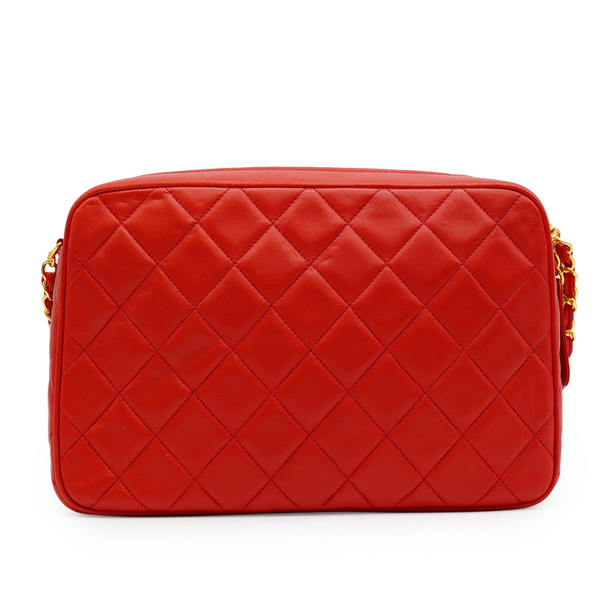 VINTAGE CHANEL MATELASSE CAMERA BAG RED LAMB SKIN GOLD HARDWARE 90338884