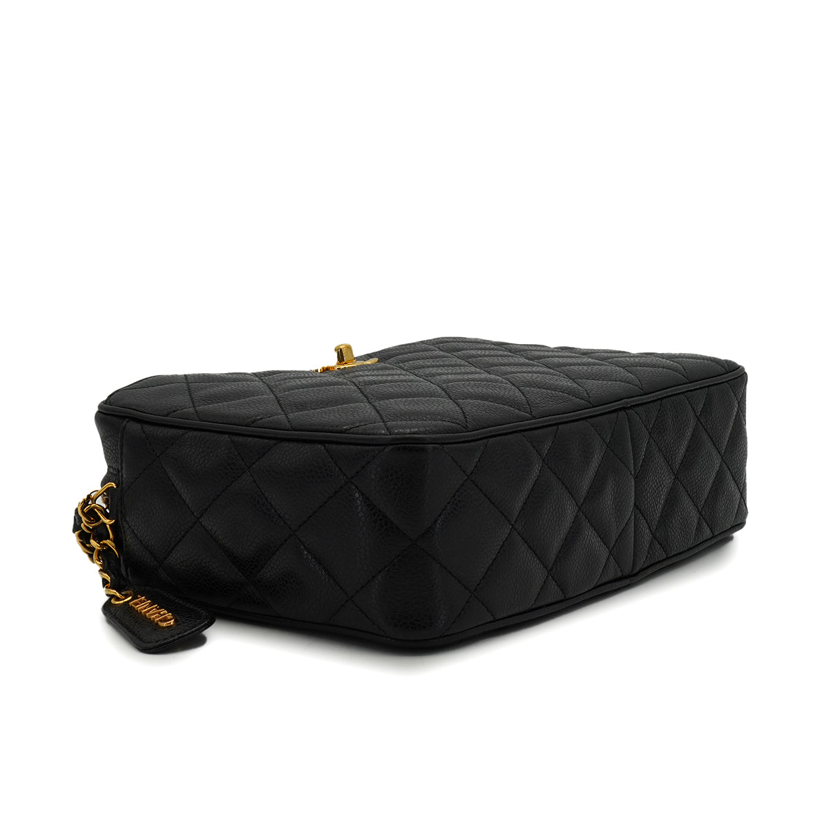 VINTAGE CHANEL MATELASSE CAMERA CHAIN SHOULDER BAG BLACK CAVIAR SKIN GOLD HARDWARE 90339653