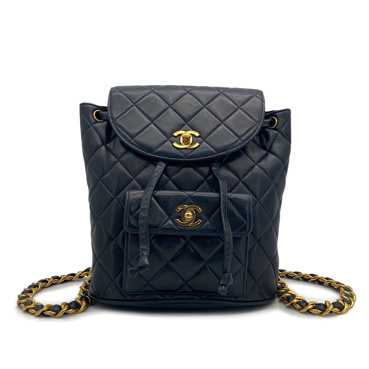 VINTAGE CHANEL MATELASSE CHAIN BACKPACK NAVY LAMB SKIN GOLD HARDWARE 90317868