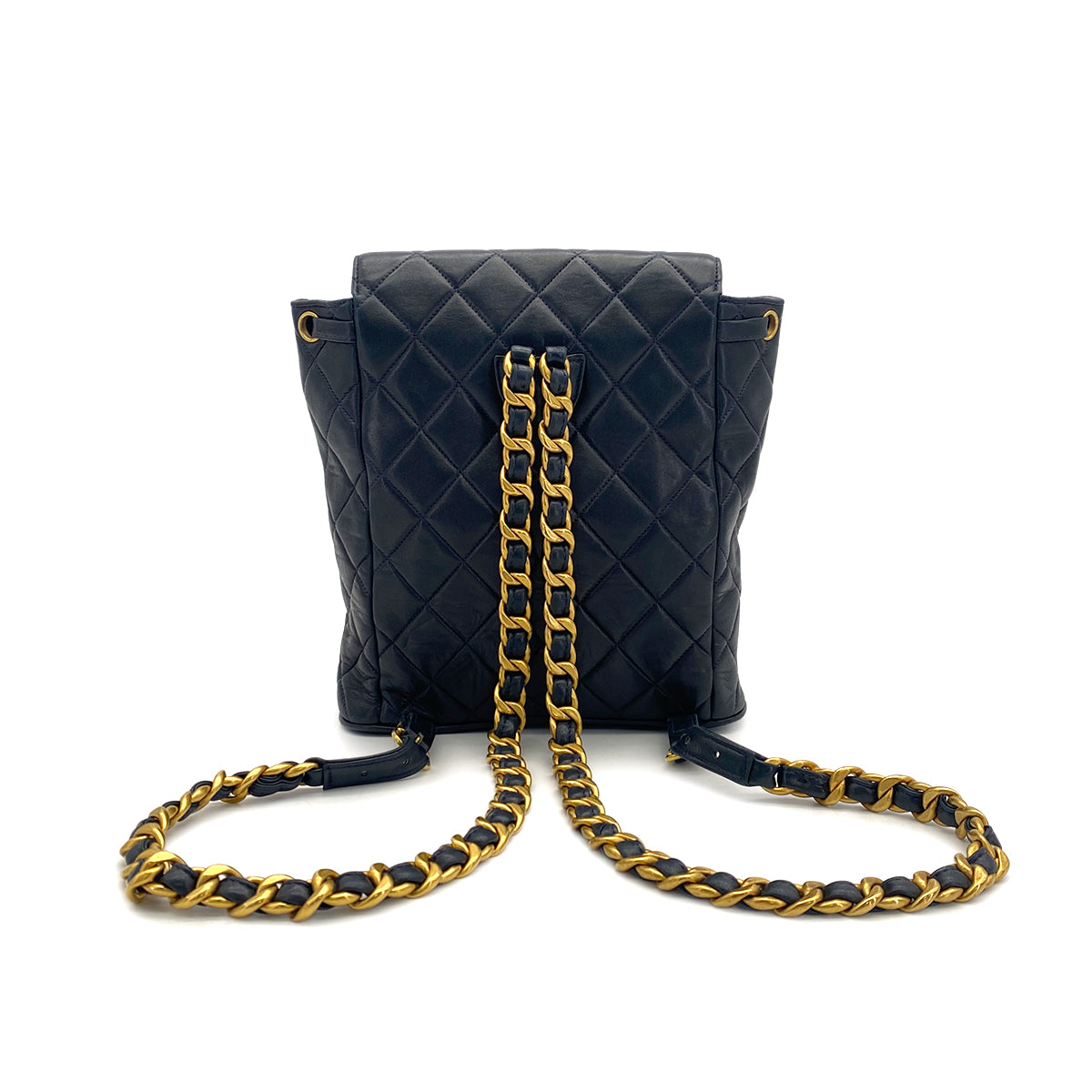 VINTAGE CHANEL MATELASSE CHAIN BACKPACK NAVY LAMB SKIN GOLD HARDWARE 90317868